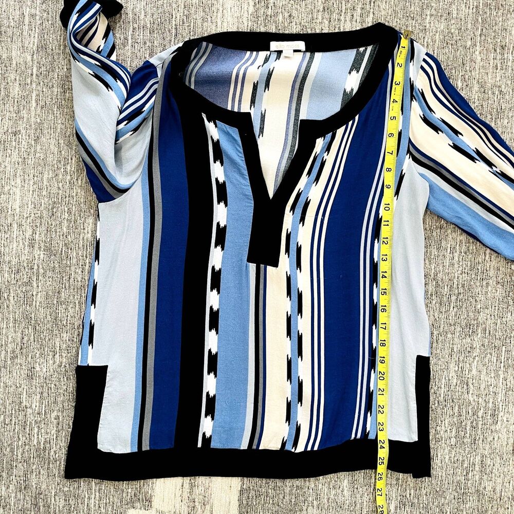 Ella Moss Blue & Black Print Tunic Blouse Size L - Picture 8 of 12